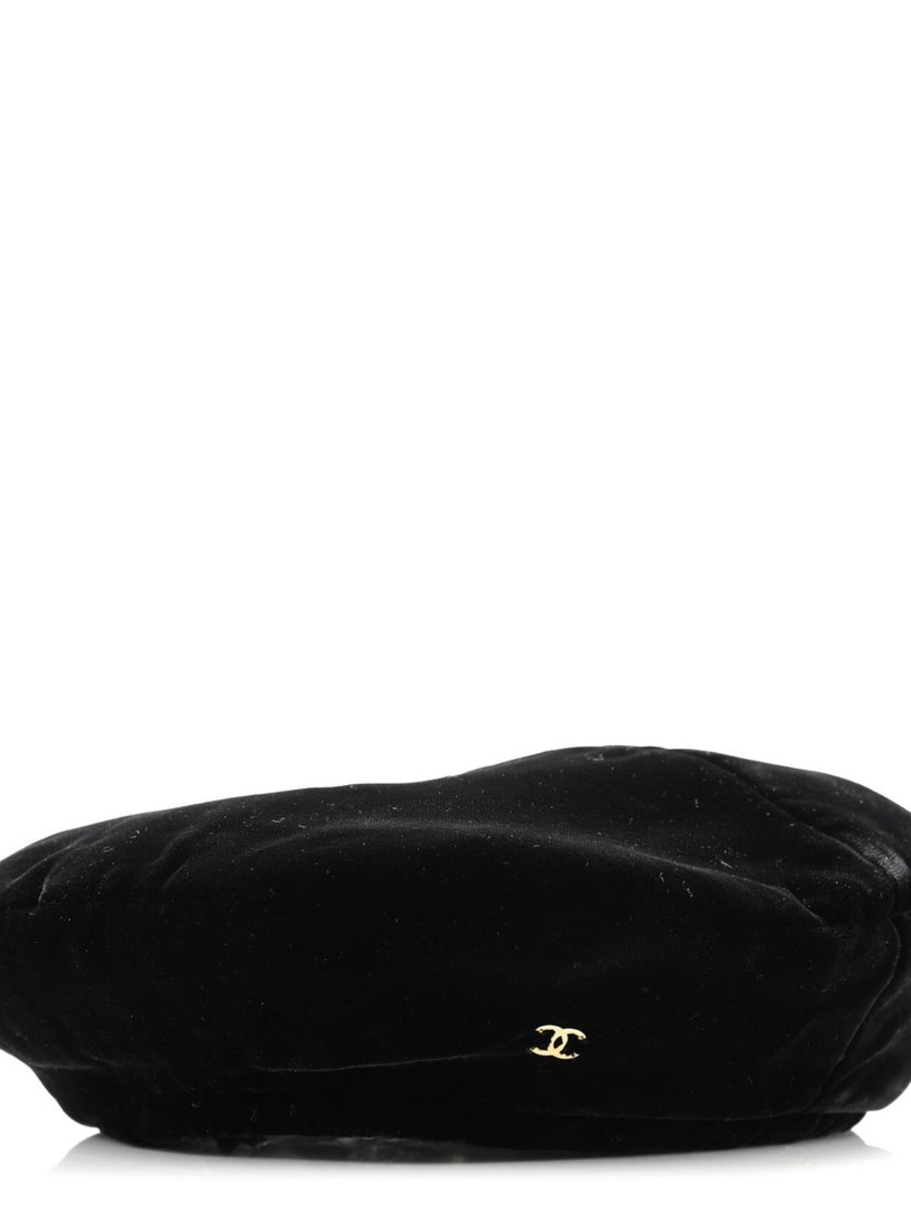 CHANEL Black Velvet Beret with Gold CC Emblem